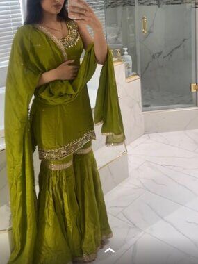 NEVER WORN Olive Green Punjabi Suit Sharara (3-Piece Set) ✨
